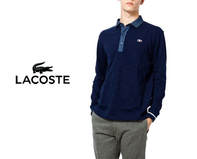 LACOSTE ラコステ/トリコロールラガーシャツ4/トリコワニロゴワッペン 長袖 ポロシャツ/メンズ/紺 ネイビー/KH845E_画像1