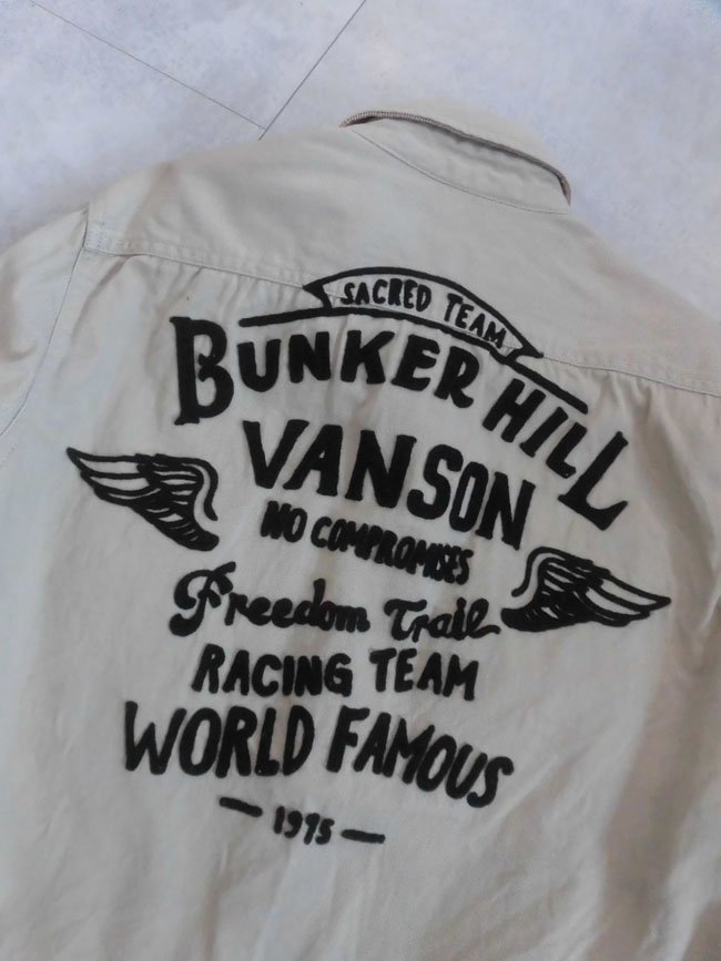 VANSON バンソン BUNKER HILL ロゴ刺繍 コーデュロイ切替 ワークシャツS/長袖シャツ/ベージュ/メンズ/バイカー ライダース_画像5