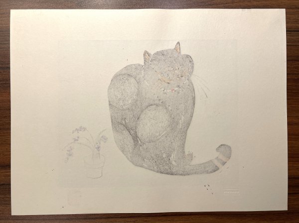 【真作】魂のピアニスト フジ子・ヘミング「猫十態 (ノーベ)」2005年 木版画 ED 77/200 直筆サイン・作品保証シール / フジコヘミング_画像6