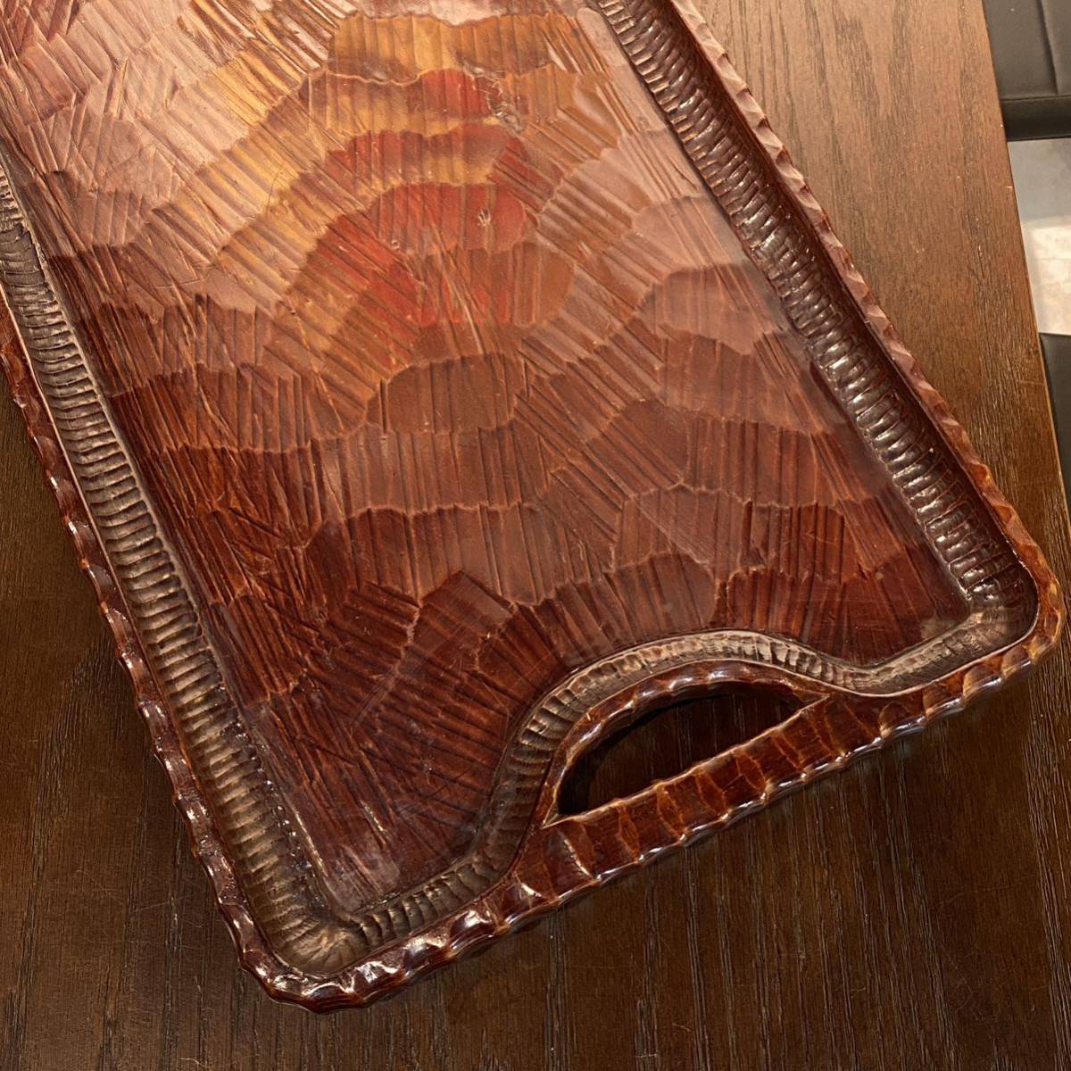 讃岐彫 長方盆 お盆 盆 木製 讃岐彫盆 伝統工芸品　53.5cm×31.5cm 大きいお盆 手持ち付き