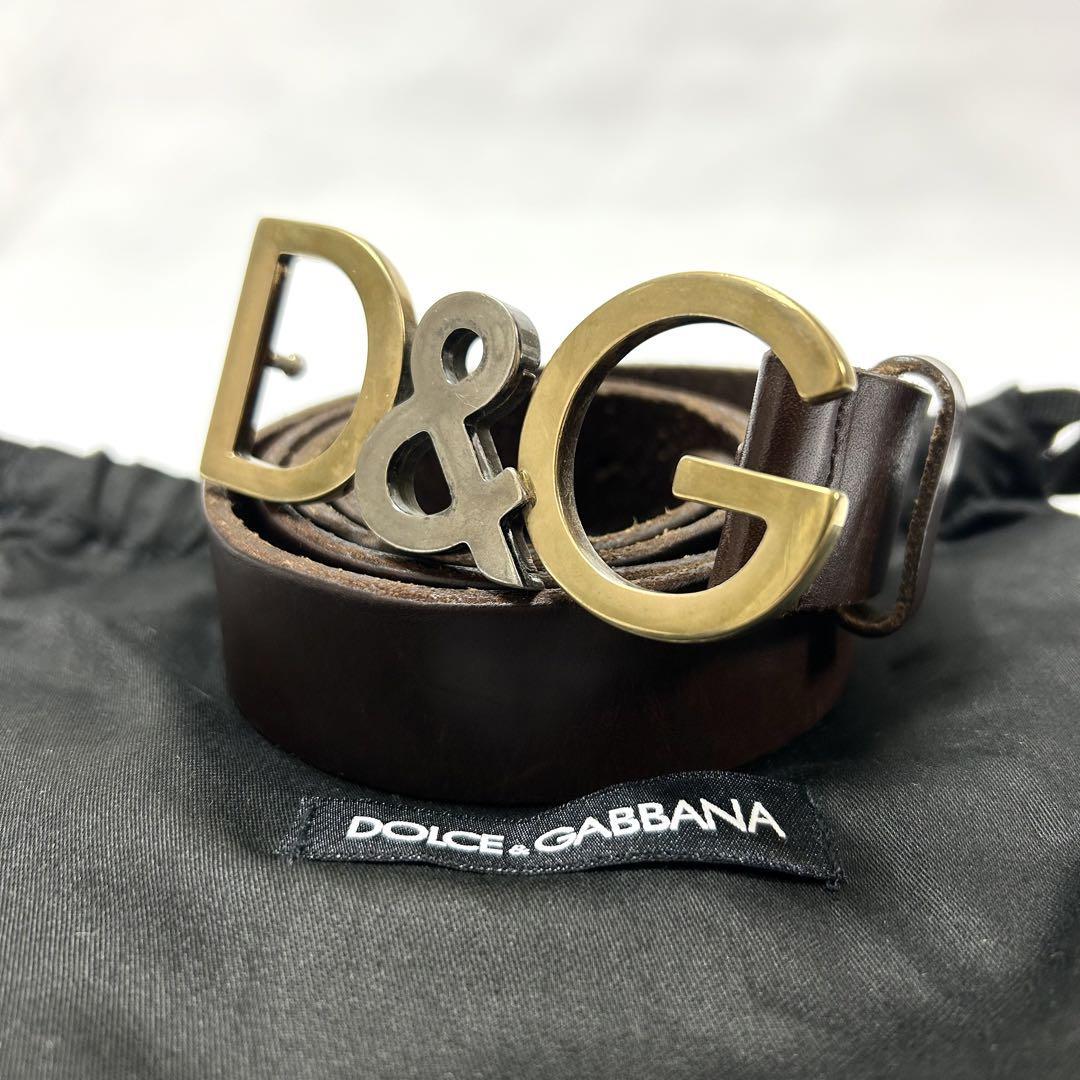 DOLCE &GABBANA ドルチェ&ガッバーナ　ベルト　レザー　ブラウン　D&Gロゴ　バックル　レザー_画像1