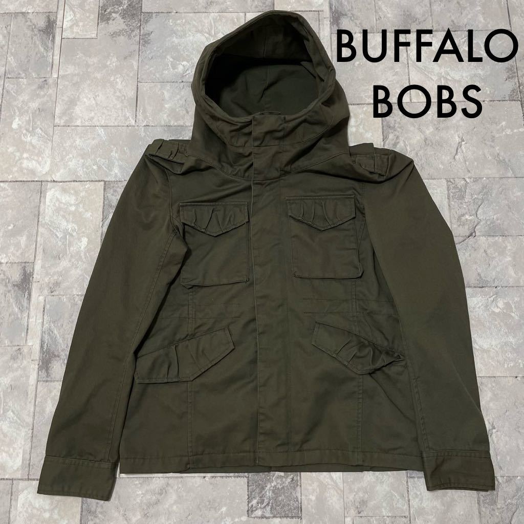 BUFFALO BOBS バッファローボブス ミリタリージャケット フードワイヤー入り ジップアップ ドットボタン お兄系 カーキ サイズ2 玉SS1377_画像1