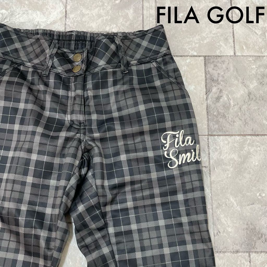 FILA GOLF フィラゴルフ ストレートパンツ ウエストドローコード 裏地フリース 防寒 ナイロン 刺繍ロゴ 玉SS1417_画像1