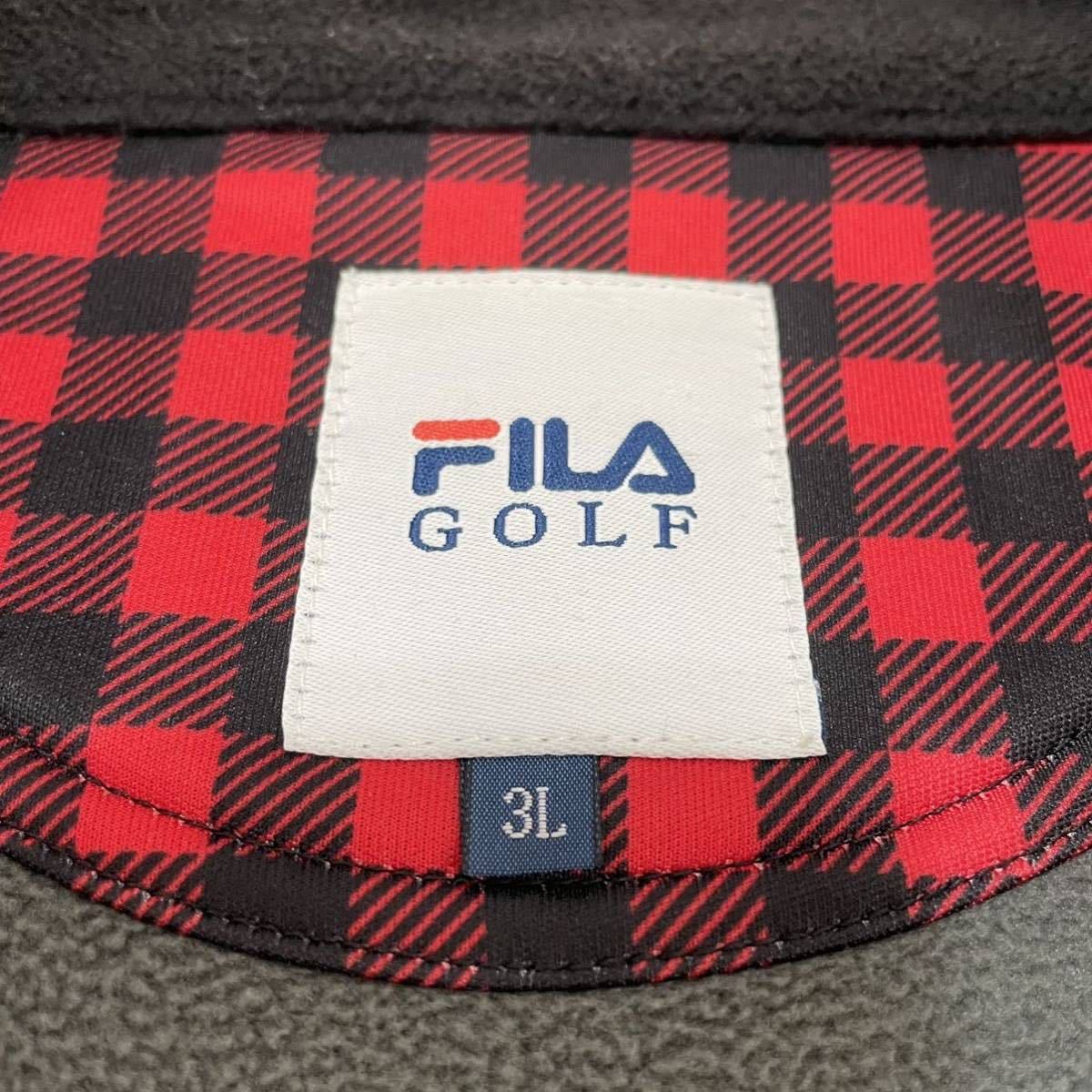 FILA GOLF フィラゴルフ ジップアップジャケット チェック柄 刺繍ロゴ オーバーサイズ レッド サイズ2XL 玉SS1431_画像2