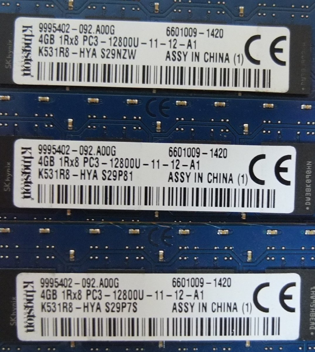 デスクトップメモリ　4GB PC3-12800U　1R×8　Kingston製　3枚セット　計12GB_画像3