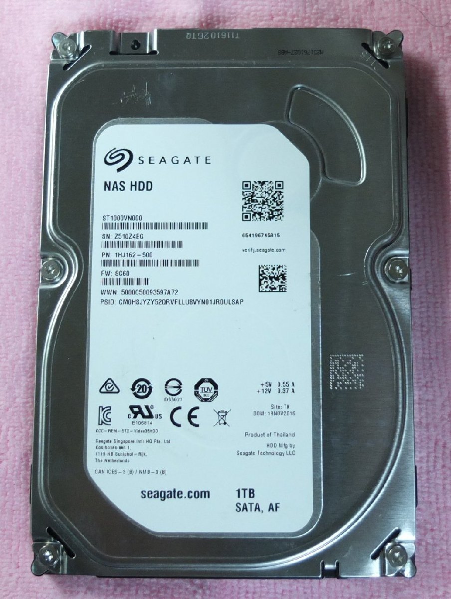 SEAGATE シーゲート 3.5インチ HDD 1TB 使用時間 56,011H_画像1