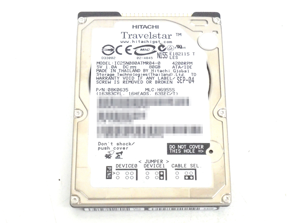 Hitachi Travelstar 80GN (IC25N080ATMR04-0) 80GB 2.5インチ IDE 4200rpm_画像1