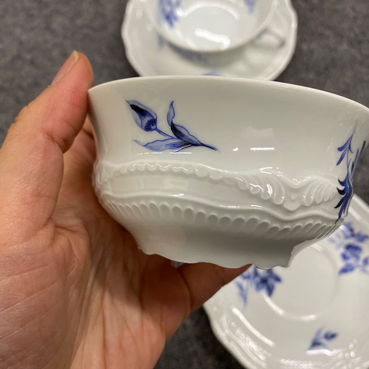 251希少廃盤品！ベルナルド リモージュ ブルー カップ＆ソーサー BERNARDAUD LIMOGES BLEUセット 2客 ティーカップ 茶器 食器 洋食器 _画像4