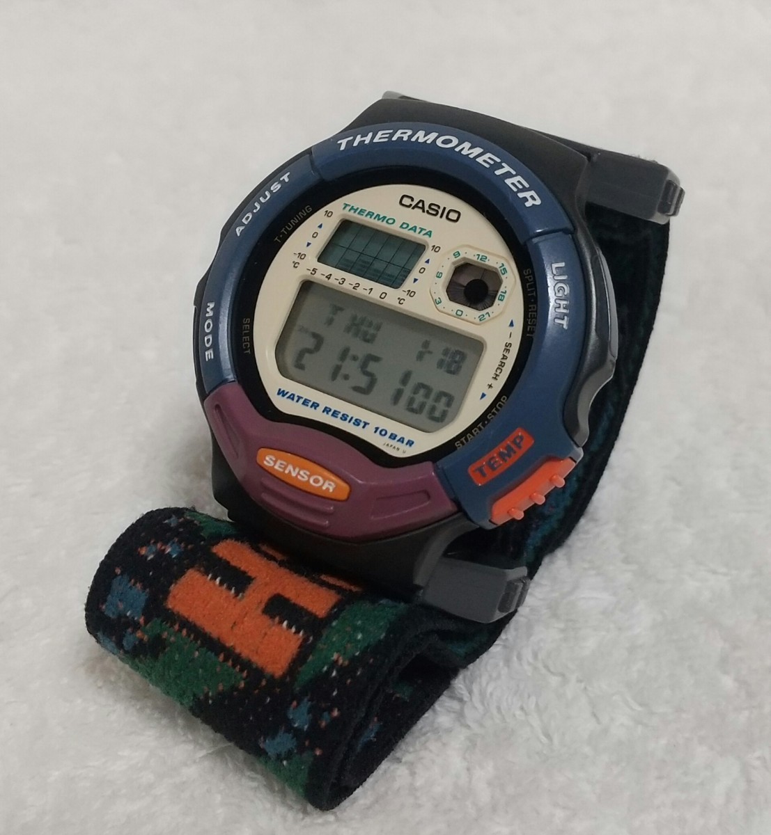 希少 CASIO カシオ TSX-1200 取説付オリジナルアームバンドビンテージ デジタル時計 サーモメーターVintage digital watch Thermometer_画像3