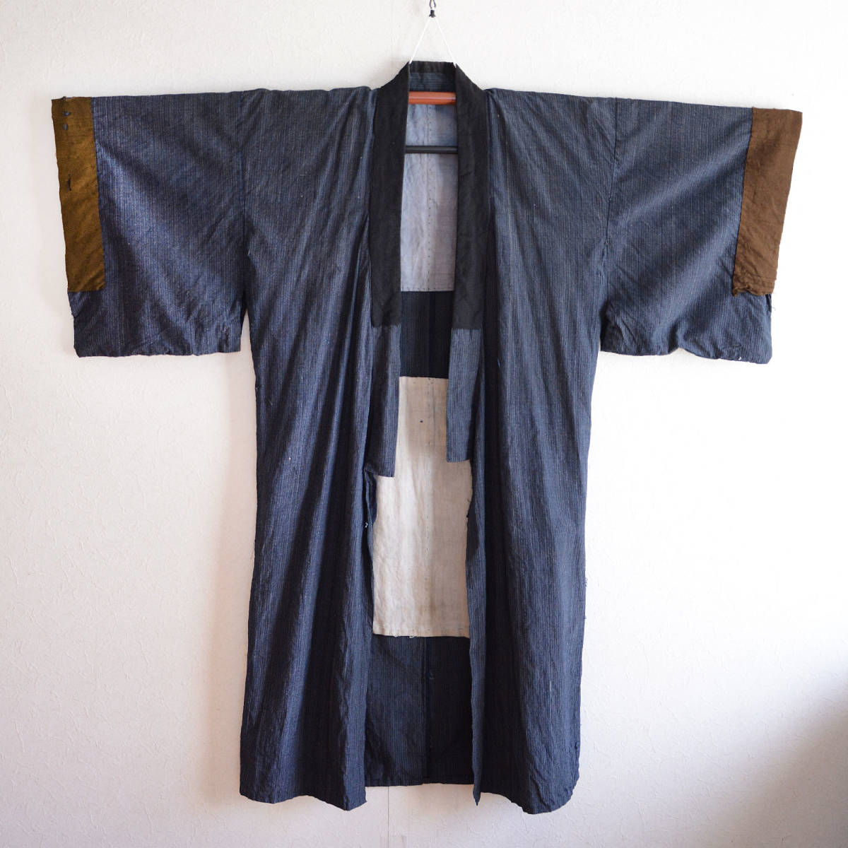 藍染着物襤褸襦袢ローブジャパンヴィンテージ縞模様昭和リメイク素材 indigo kimono robe long women boro stripe japan vintage