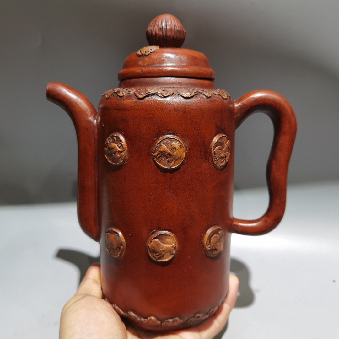 【超珍館蔵】紫砂壺 十二生肖壺 陳鳴遠款 原礦紅泥 茶道品 置物 古賞物 古美術品 稀少珍蔵品