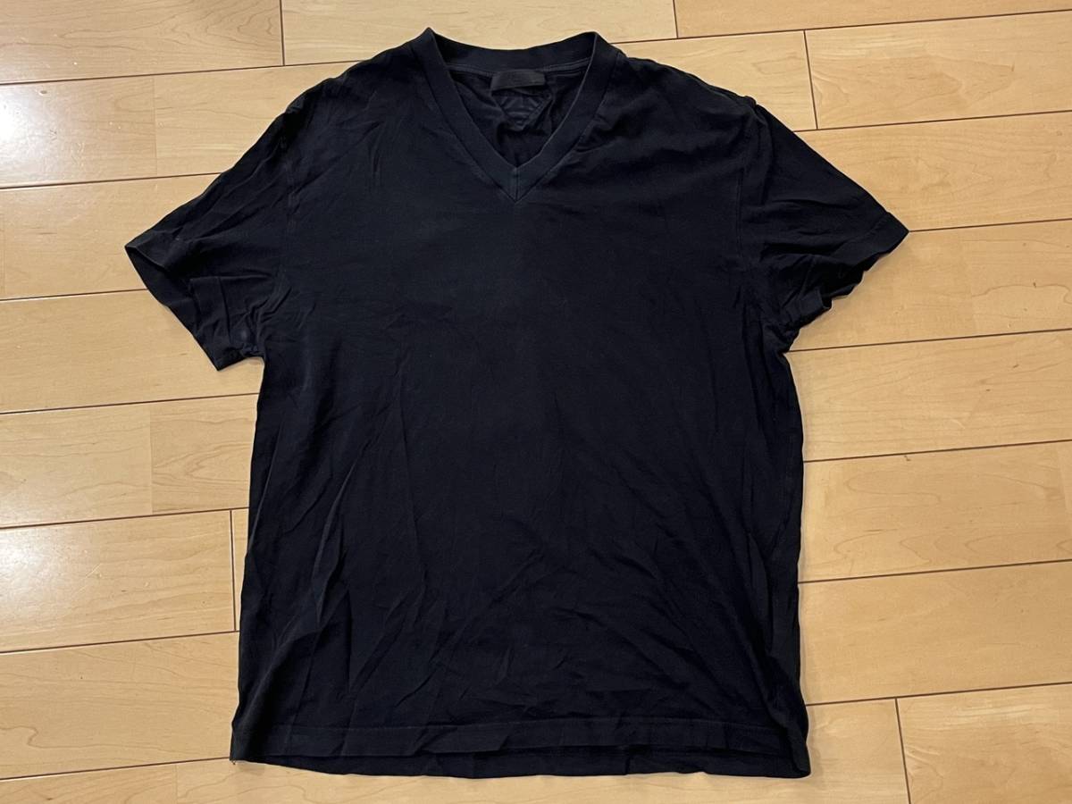 ◎ PRADA プラダ Tシャツ 黒 ブラック サイズ：L (レディースL/メンズS) Vネック (3) 30726_画像1