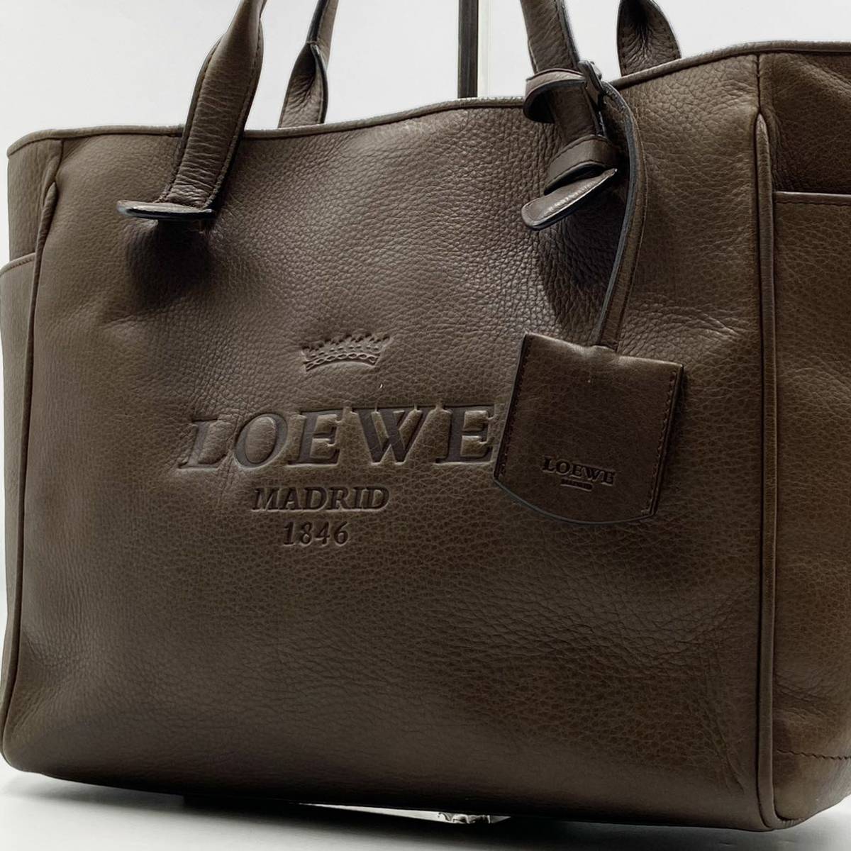 1円【極美品】LOEWE ロエベ メンズ ヘリテージ トートバッグ ハンドバッグ ビジネスバッグ レザー ブラウン 茶色 型押し キーリング_画像1