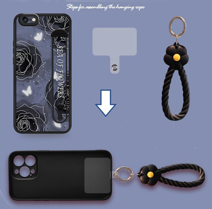 iPhone7/8/SE2/SE3 スマホケース  豪華セット バンド付 ストラップ付 透明パッチ付 黒いローズの画像3