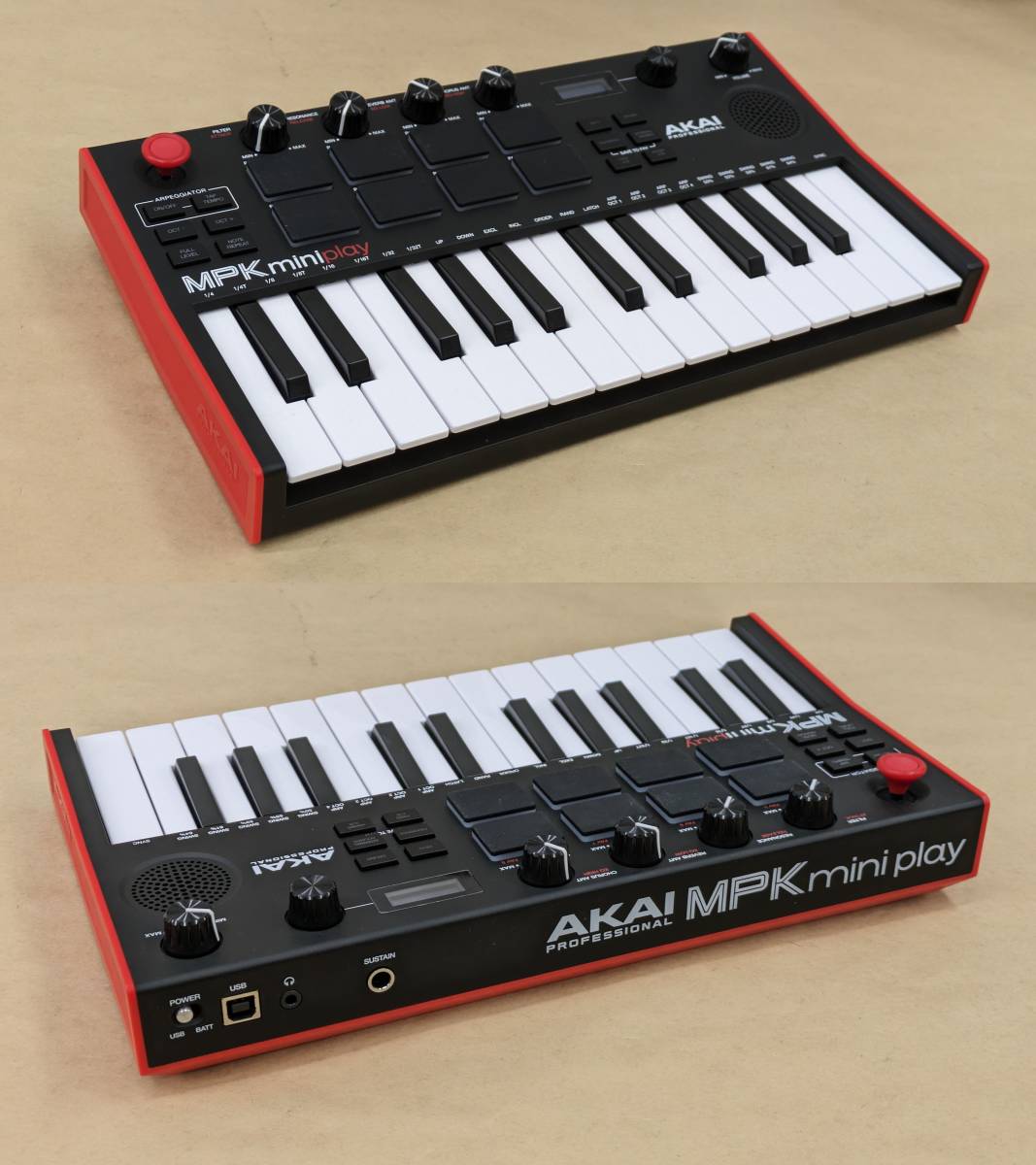 ◎D446/処分品!!AKAI MPK mini Play MK3 ミニキーボードコントローラー /箱傷み破れあり/通電確認のみ、動作未確認、未掃除現状お渡し品_画像2