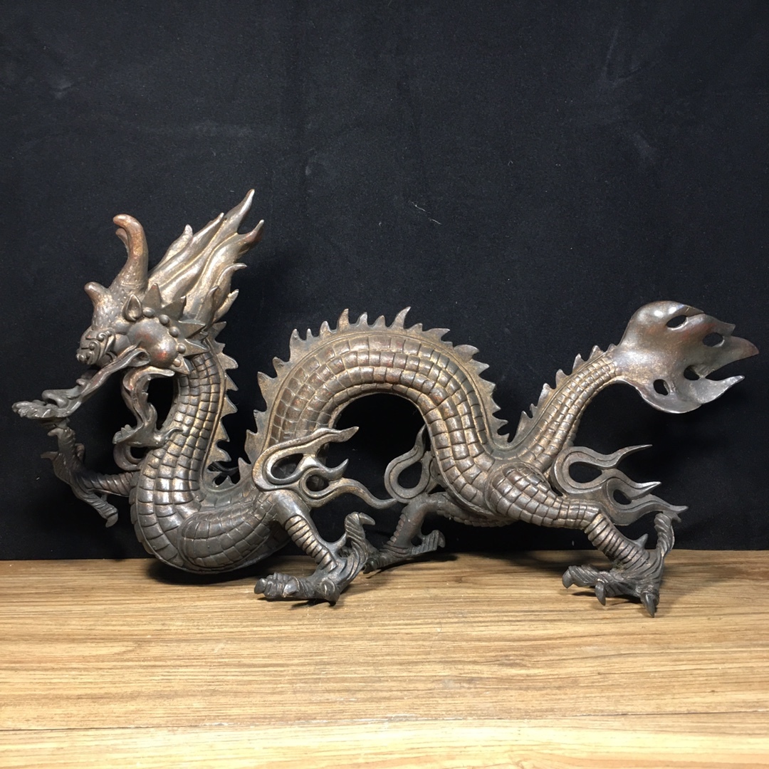 珍蔵 唐物 中國 清代 銅龍 龍騰四海 時代物 中國古美術 賞物 極細工 置物 FCK17