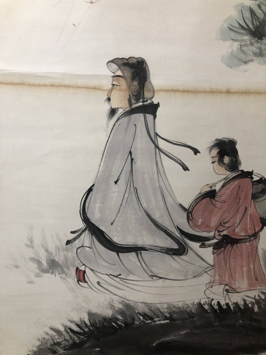 中国近代画家 傅抱石 人物図 手描き 掛け軸 巻き物 中国画 中国書画 時代物 中国美術 賞物 唐画 GH256_画像8