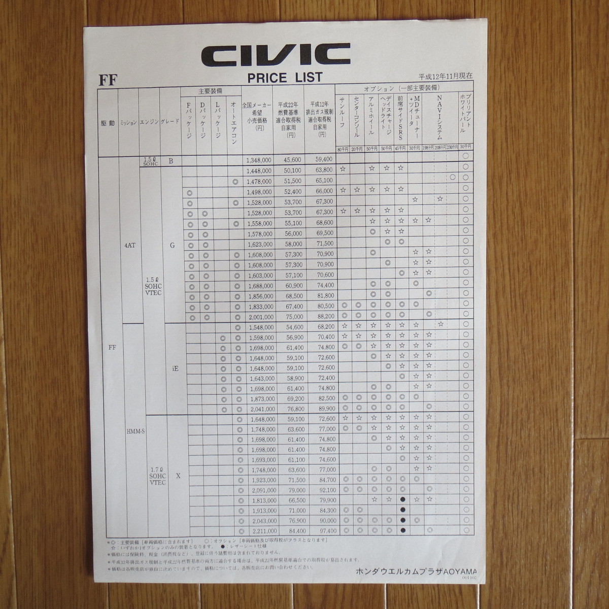 シビック 2000年11月 & 価格表 カタログ■ch10_画像7