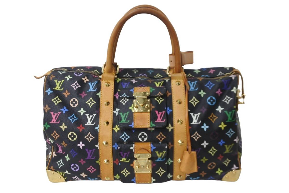 LOUIS VUITTON ルイヴィトン × 村上隆 モノグラムマルチカラー キーポル45 ボストンバッグ ノワール M92640 良品 中古 56345 正規品