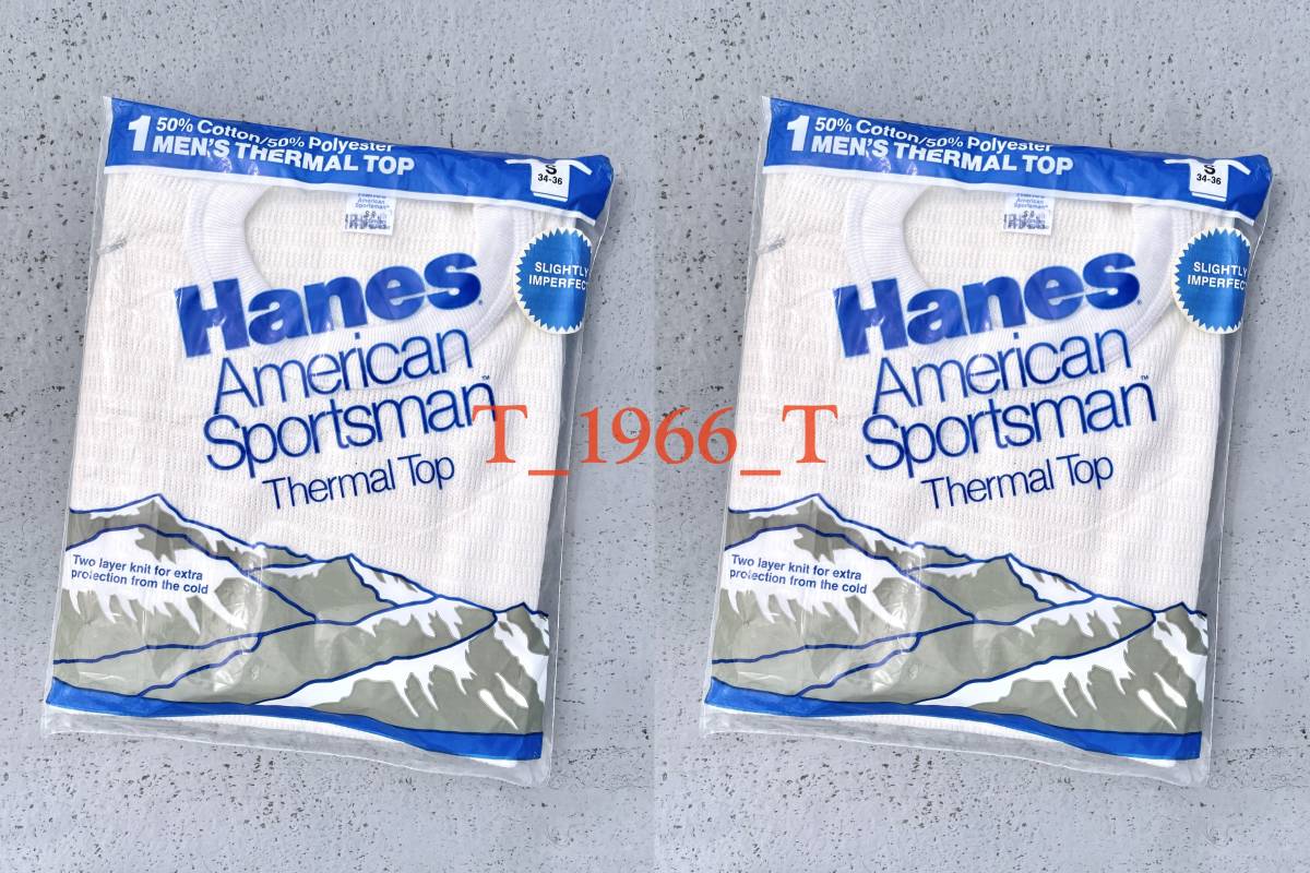 希少なUSA製NOS Hanes(ヘインズ)サーマルトップ(S)34-36 ナチュラル IRREG. 2枚セット 1987年コピーライト デッドストック