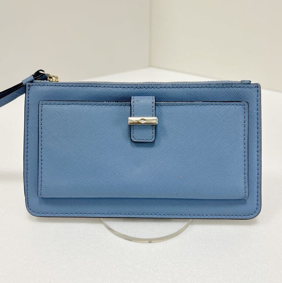 ◆kate spade ケイトスペード◆　長財布　ミニポーチ　サフィアーノレザー　ストラップ付き　ライトブルー　PWRU5544【USED】0130Ａ