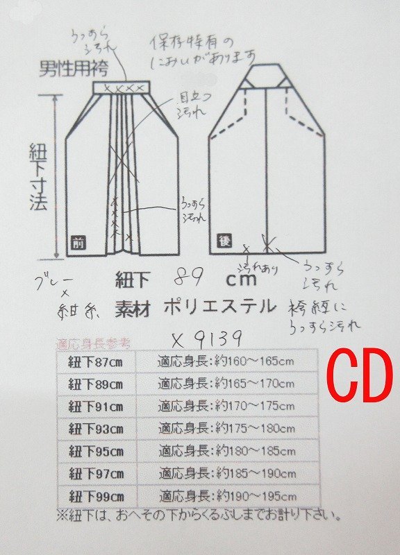 cherry★x9139mf★訳あり★素材・ディスプレイ用★和装男子★男性用 縞袴 単品 行灯★着用可★ブルー×紺系【中古/ポリ】_画像4