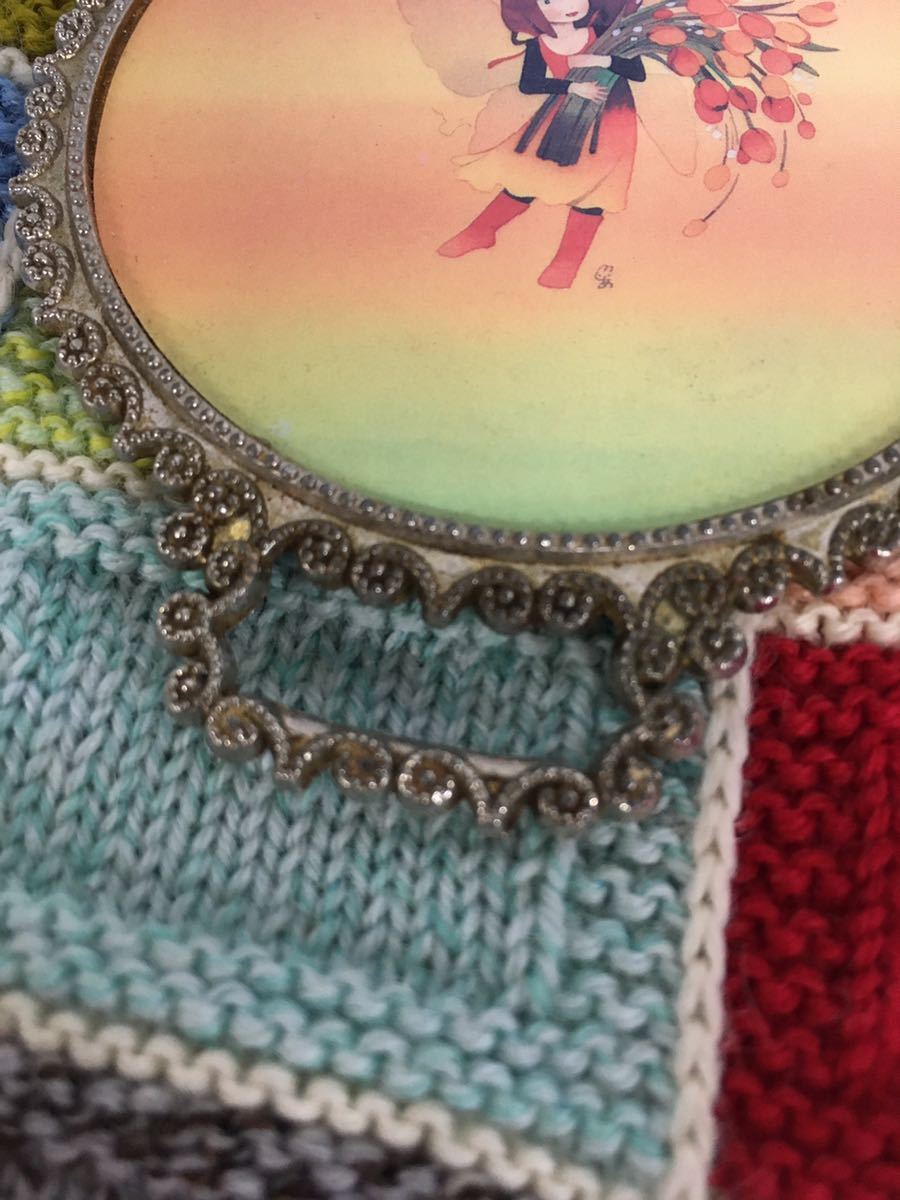 N miscellaneous goods 3] Showa Retro retro pop hand-mirror hand mirror compact mirror pretty girl .. antique collection that time thing present condition 