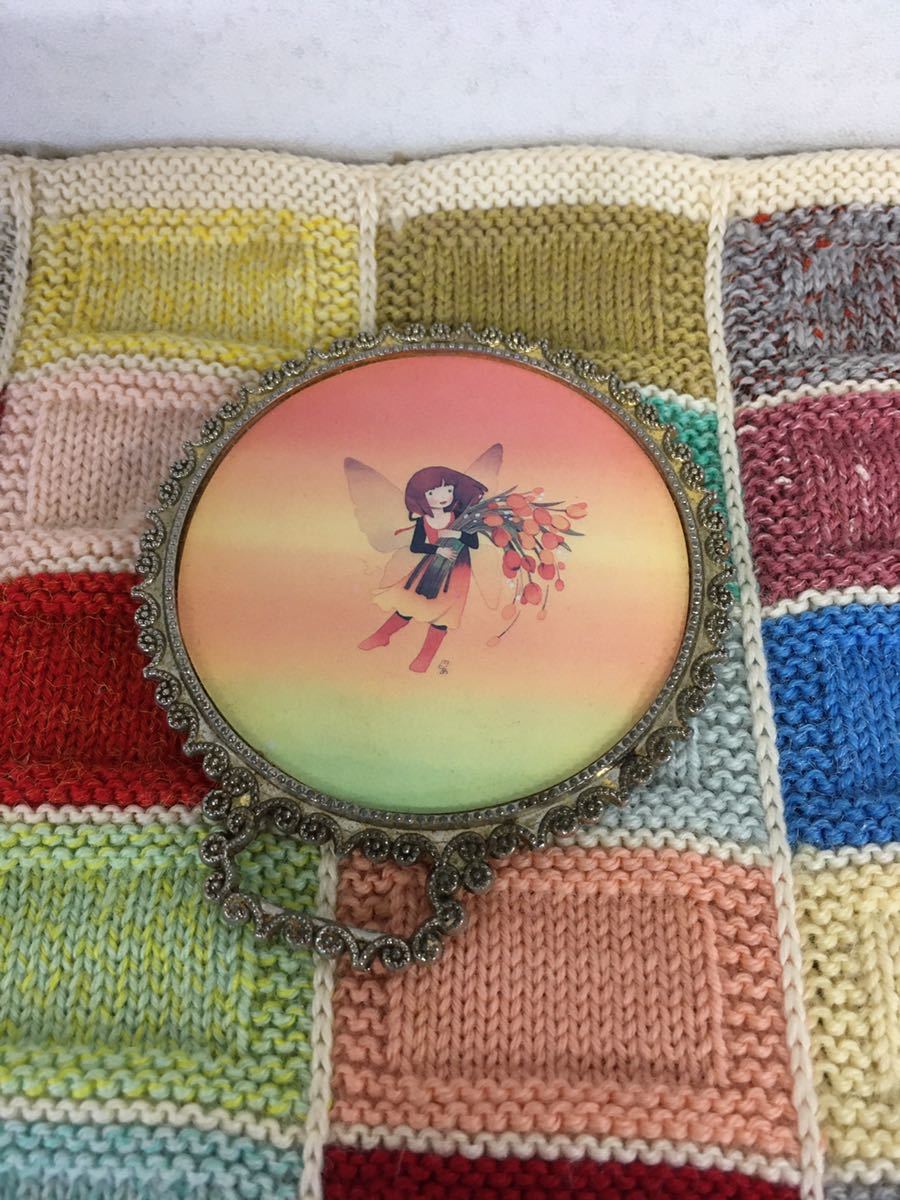 N miscellaneous goods 3] Showa Retro retro pop hand-mirror hand mirror compact mirror pretty girl .. antique collection that time thing present condition 