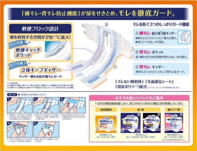 送料無料　新品　ライフリー テープ止め　横モレあんしんテープ止め Lサイズ 17枚入り　4パックまとめて価格　4回吸収_画像2