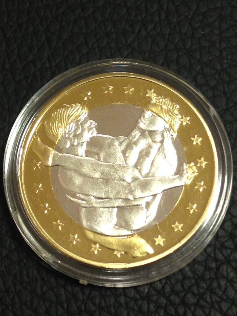 H32-12)海外丸形記念金、銀２色コイン、メダル*ドイツ体位コイン*参考品1枚　セクシー　ノーマジーン　性愛誘惑メダル_画像1