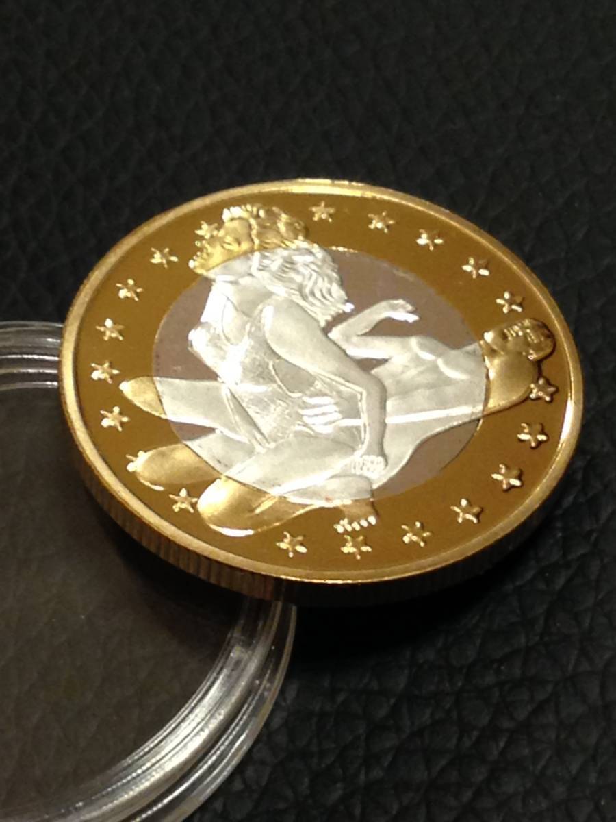H25-16)海外丸形記念金、銀２色コイン、メダル*ドイツ体位コイン*参考品1枚　セクシー　ノーマジーン　性愛誘惑メダル_画像2