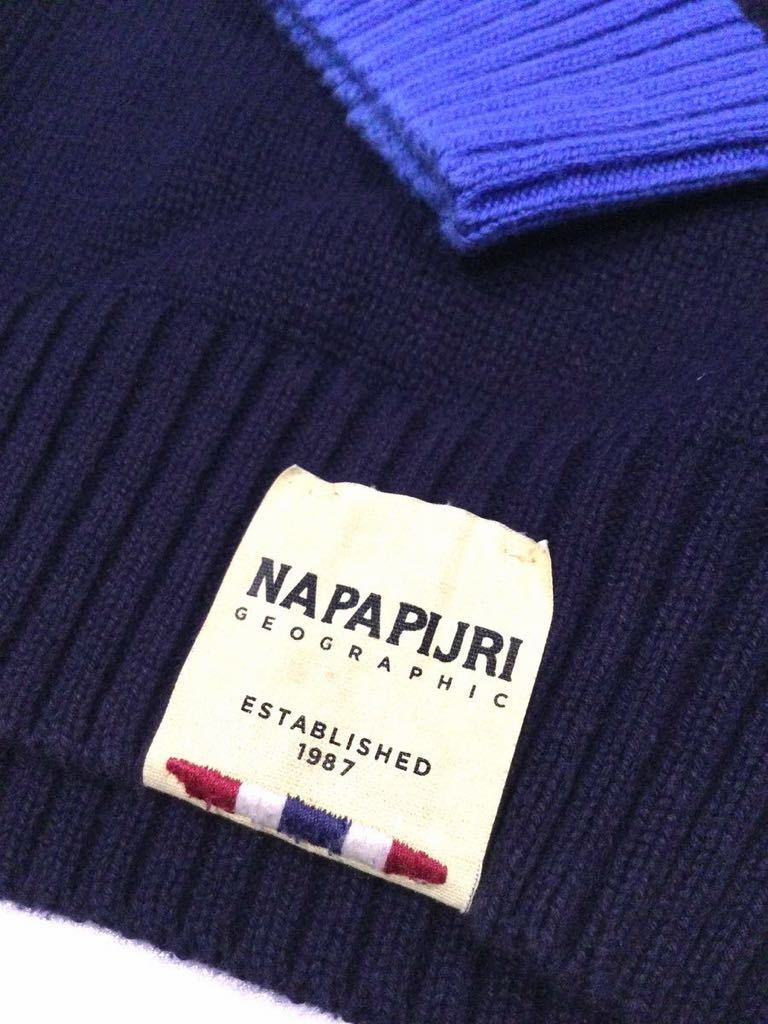 美品「NAPAPIJRI」“W13-DEMAN/W1362M” 刺繍デザイン ミドルゲージ コットンニット Vネックカーディガン SIZE:M_画像8