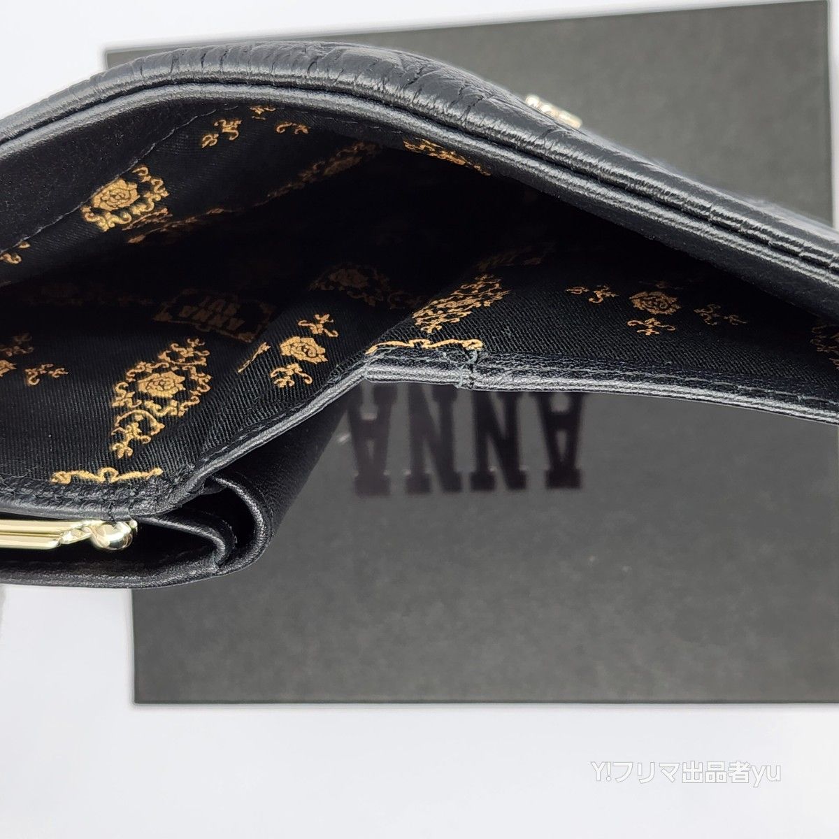 新品 ANNA SUI プレイングキャット ガマ口 二つ折り 財布 ブラック 黒
