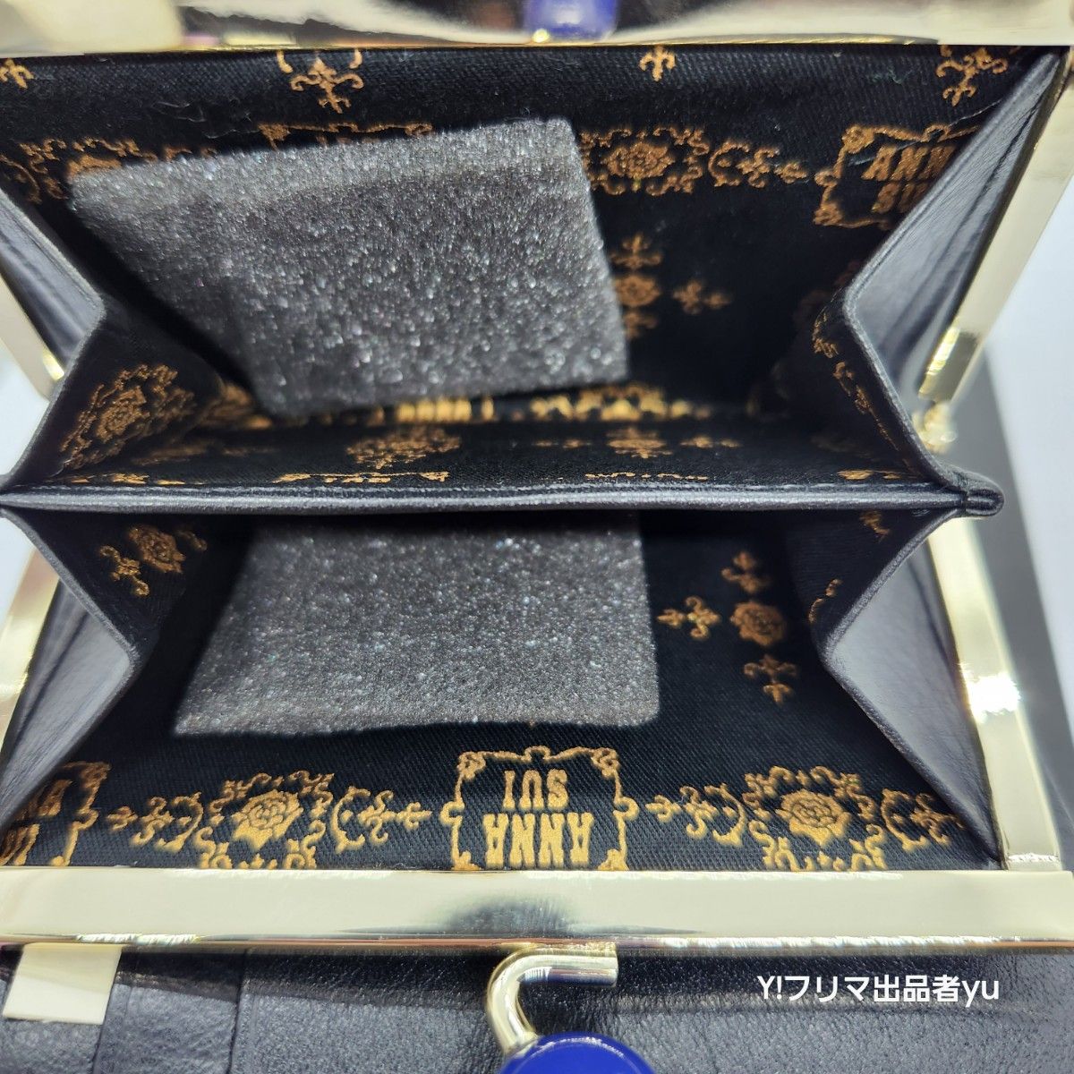 新品 ANNA SUI プレイングキャット ガマ口 二つ折り 財布 ブラック 黒 ネコ 猫 未使用 アナスイ