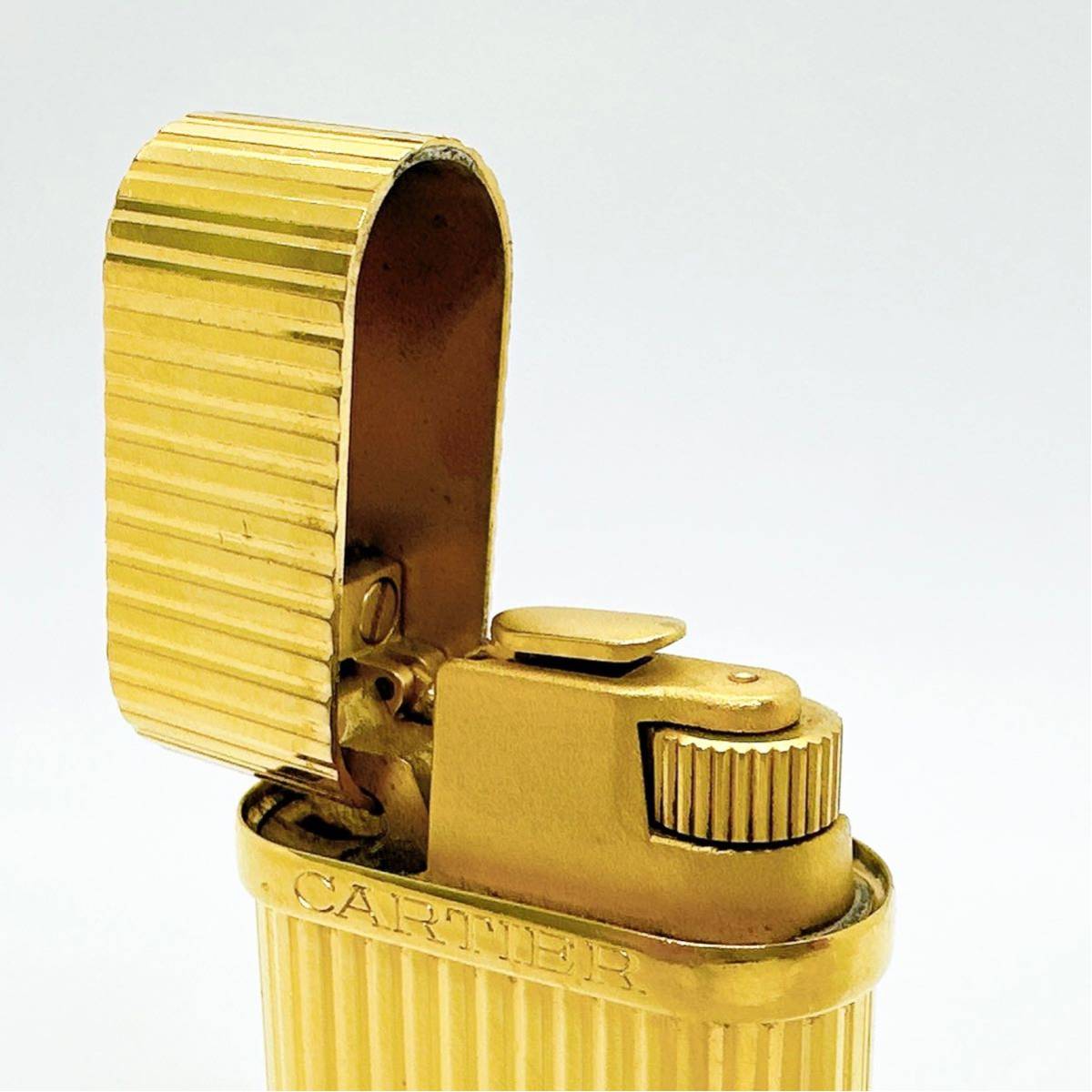 01221 カルティエ Cartier ゴドロン ガスライター 喫煙具 ローラー ゴールドカラー ストライプ 火花確認済