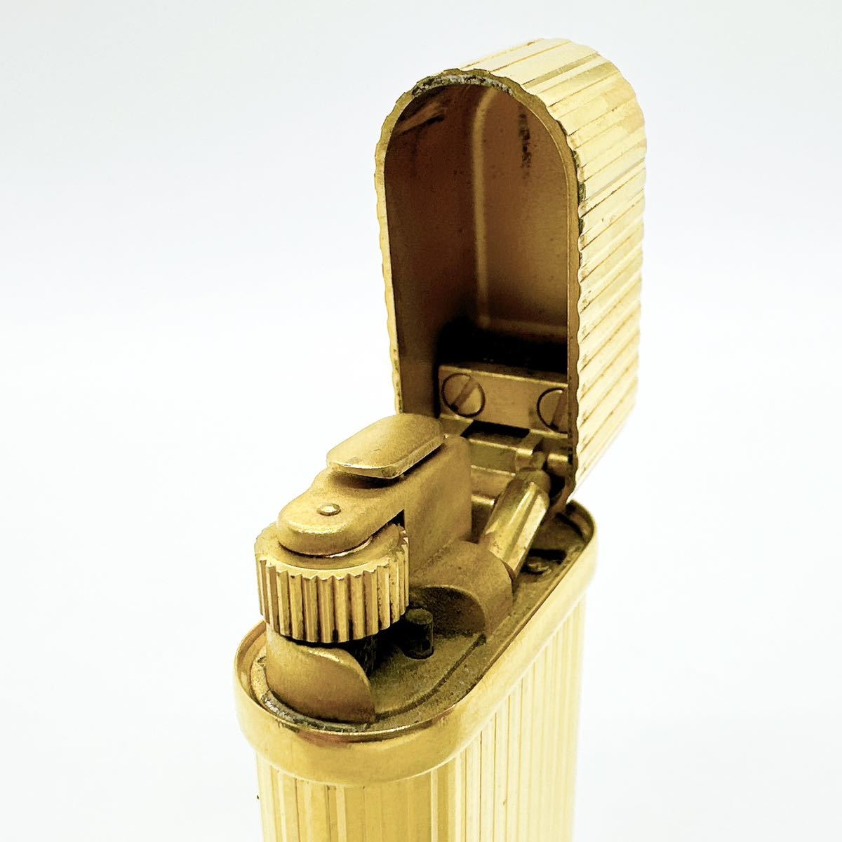 01221 カルティエ Cartier ゴドロン ガスライター 喫煙具 ローラー ゴールドカラー ストライプ 火花確認済
