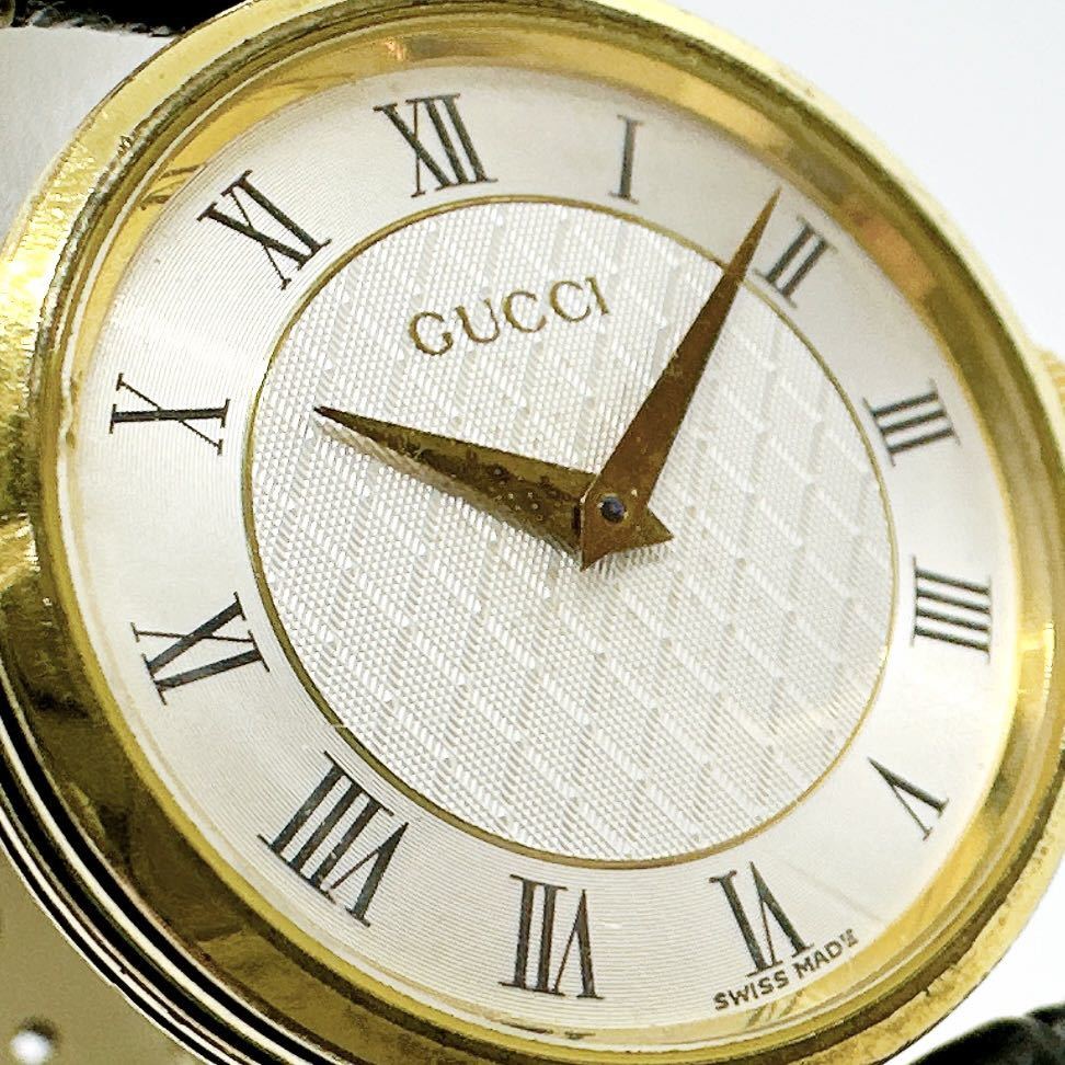 01224 グッチ GUCCI メンズ 腕時計 クォーツ 電池式 QZ 革ベルト レザー_画像4