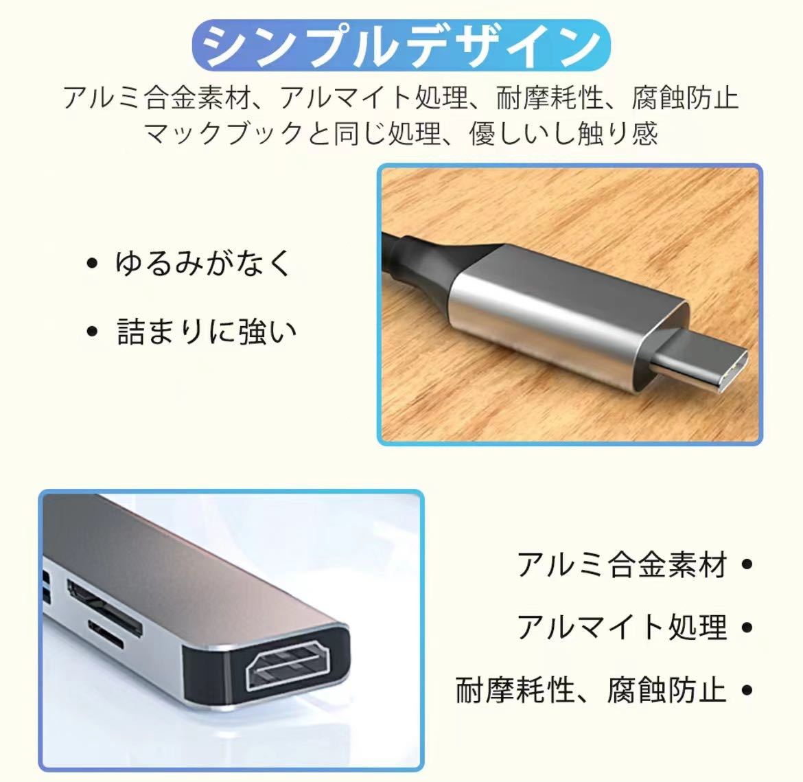 USB ハブ 6in1 USB3.0 4K HDMI出力 100W PD急速充電 microSD & TFカード リーダー