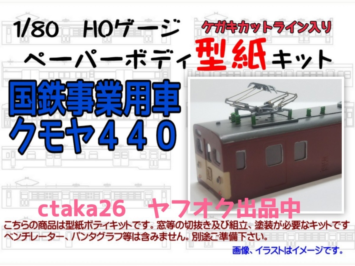 1/80　HOゲージ　国鉄事業車クモヤ４４０　ケガキカットライン入り型紙ペーパーボディキット_画像1