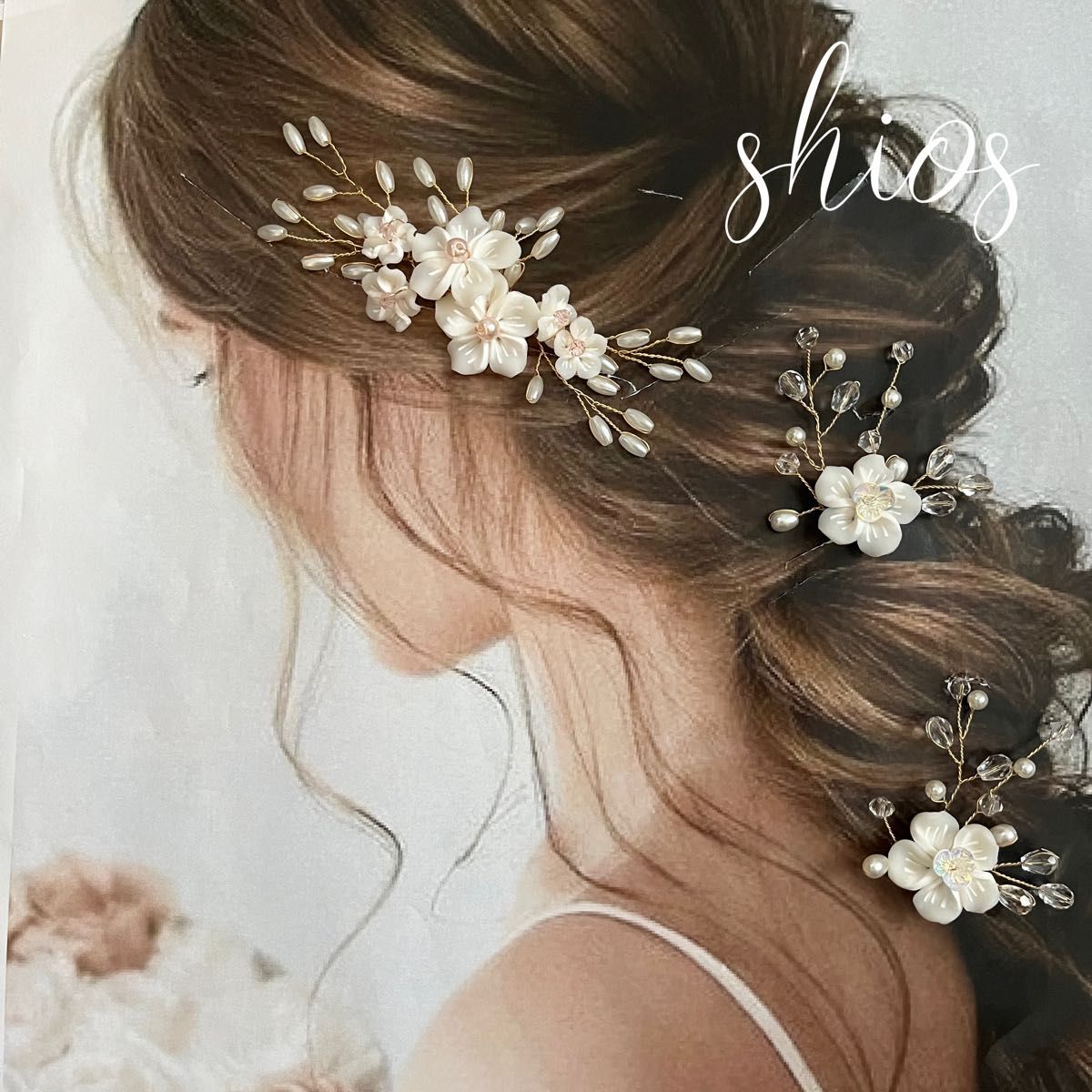 ヘッドドレス　ヘアアクセサリー　髪飾り　花　フラワー　ブライダル　ウェディング　結婚式　カラードレス　和装　パール