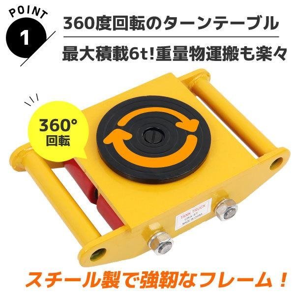 【２台セット】360度回転台付 マシンローラー 6トン 運搬用回転台 ウレタン スピードローラー 重量物用台車 6ｔの画像2