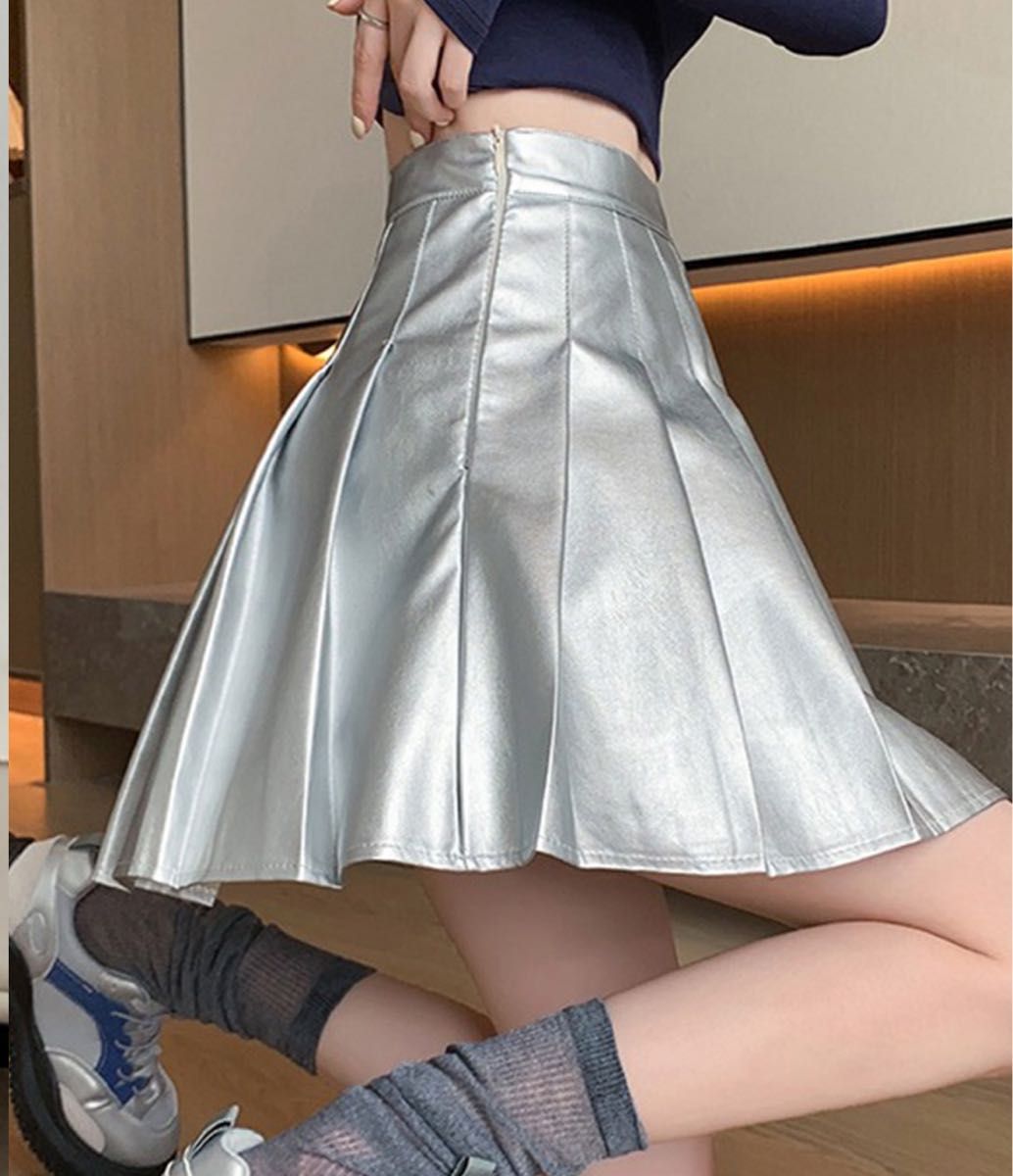 LYEON シルバー フェイクレザー プリーツ スカート ミニ|Yahoo LYEON シルバー フェイクレザー プリーツ スカート ミニ|Yahoo