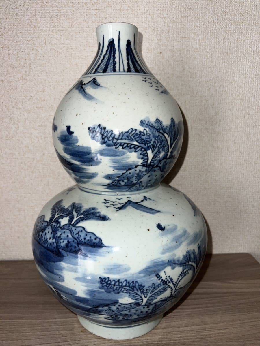 唐物 中国美術 古玩 染付 瓢箪 花瓶 花器 高:35cm 幅:21cm_画像6