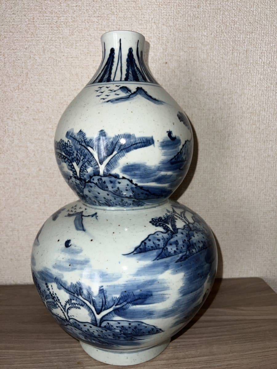 唐物 中国美術 古玩 染付 瓢箪 花瓶 花器 高:35cm 幅:21cm_画像5