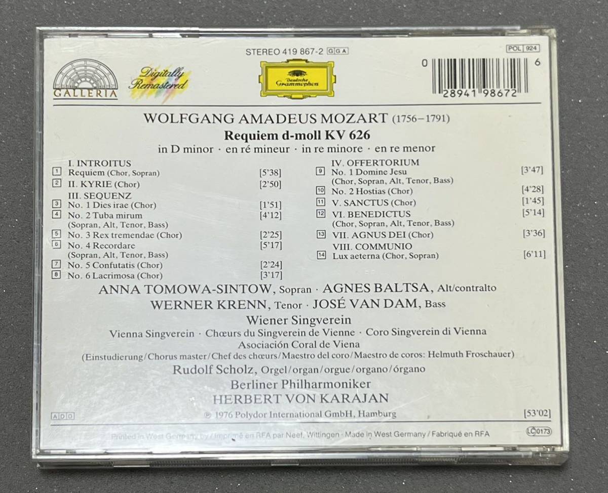 CD★Wolfgang Amadeus Mozart Requiem Werner Krenn Jos van Dam Wiener Singverein Berliner Philharmoniker Herbert von Karajan_画像5