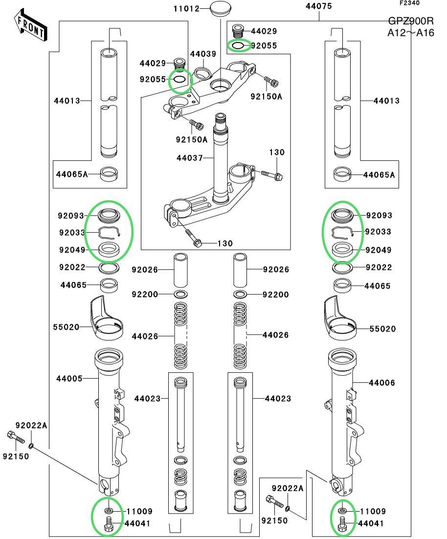 【送料無料】カワサキ純正GPZ900R A12〜A16 フロントフォークオーバーホールキット( オイルシール ダストシール Ninja シール ニンジャ)の画像2