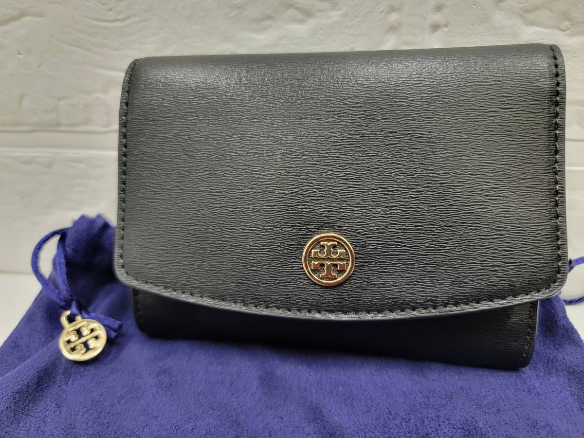 11754■TORY BURCH　（トリーバーチ）　三つ折り財布　黒　レザー　ブラック　メンズ・レディース　未使用保管品_画像1