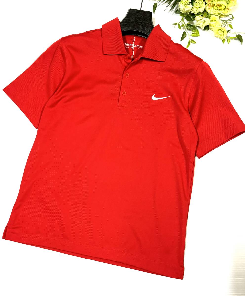 新品タグ付き　NIKE GOLF DRY-FIT　ナイキ　ゴルフウェア　ポロシャツ　半そで　レッド　ナイキマーク　メンズS_画像2