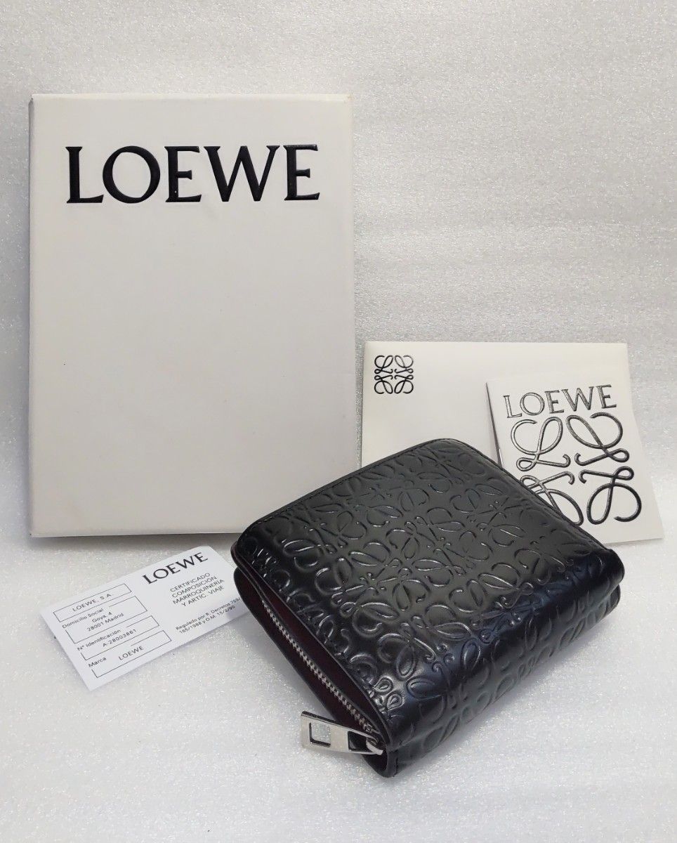 LOEWE ロエベ 財布 二つ折り財布 ファスナー付 レザー ブラック LOEWE ロエベ 財布 二つ折り財布 ファスナー付 レザー ブラック