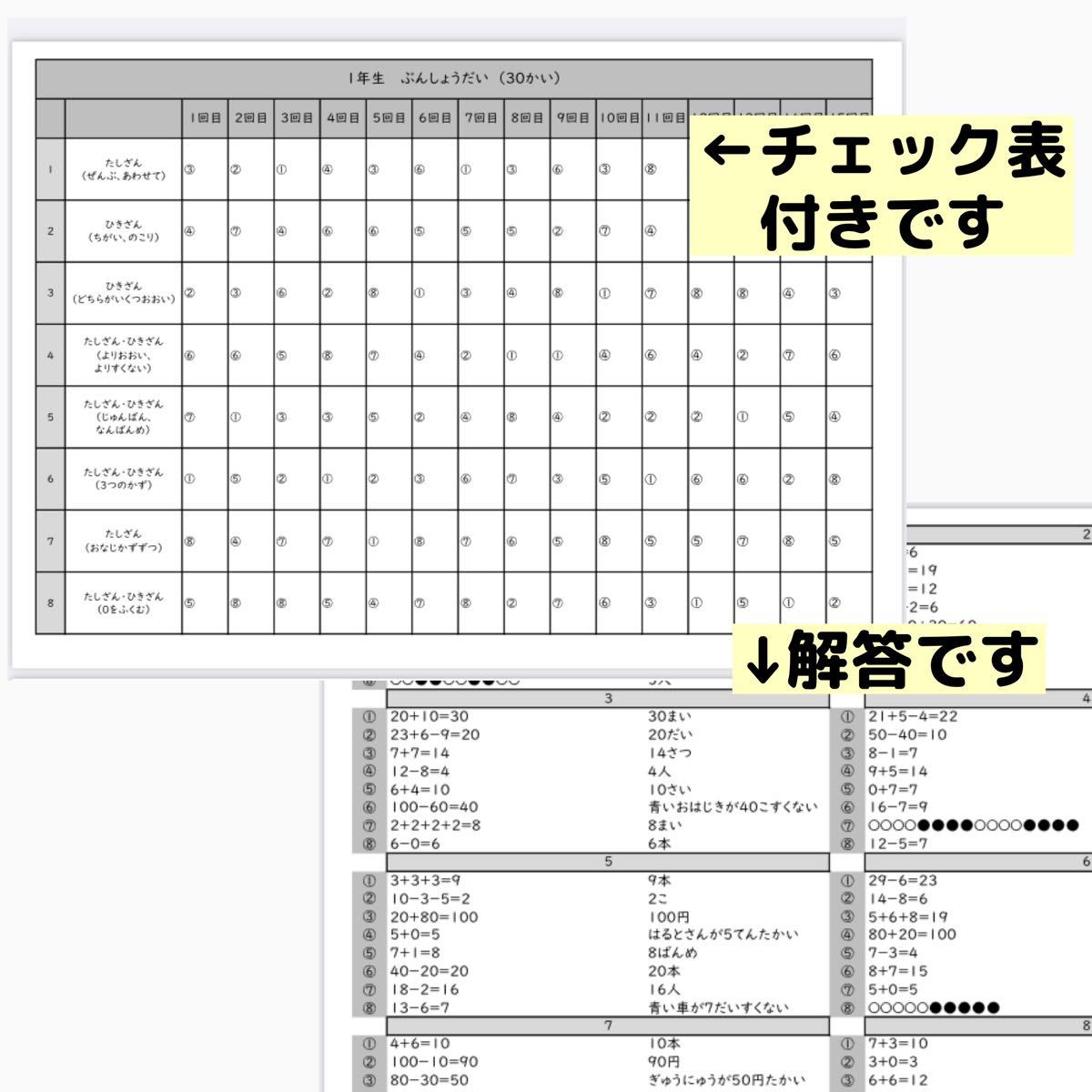 16小学１年生　算数　文章題　プリント　ドリル　読解力　たし算　ひき算　計算 応用問題　公文　学研　文章問題_画像2